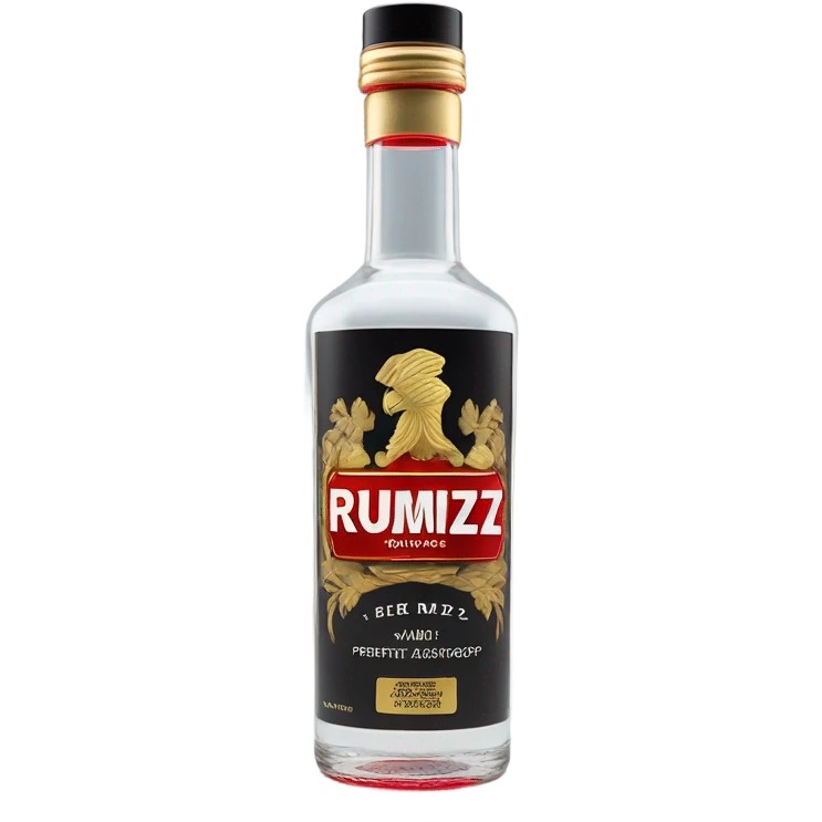 clear bottle of rumpleminze clear peppermint schnapps alcohol with a black label that has a red border and red font and the label also has a small gold eagle on the label that says “RUMPZ” emoji