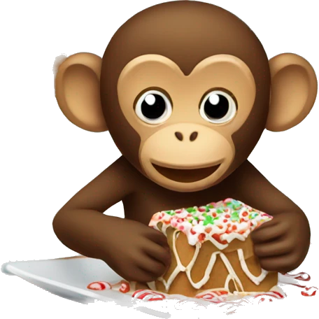 A monkey eating a gingerbread house  emoji