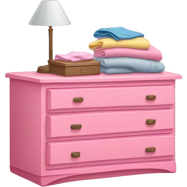 Pink dresser with clothes folded on top emoji
