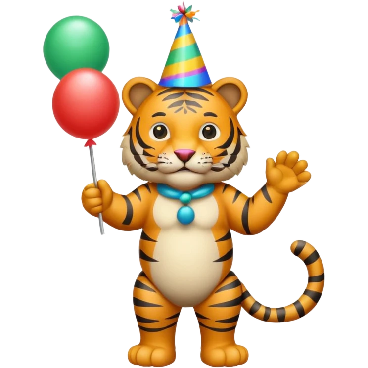 Party Tiger with a party hat and a party popper full body emoji