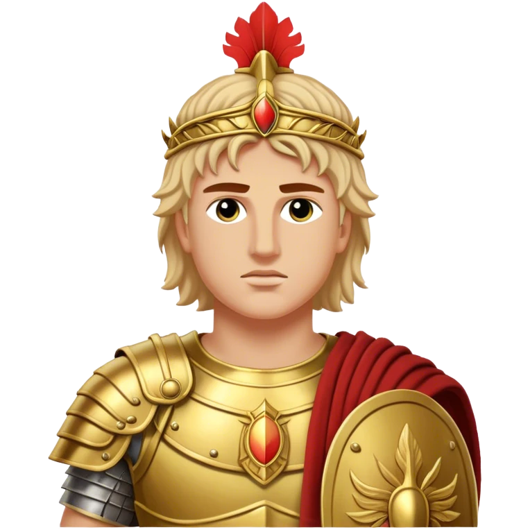 Cinematic Realistic portrait of Alexander the Great, depicted with photorealistic detail as a commanding historical conqueror, featuring sharp, lifelike facial features, meticulously rendered ancient Macedonian armor, and a laurel wreath, illuminated by natural, dramatic lighting that highlights his youthful determination and legendary presence. emoji