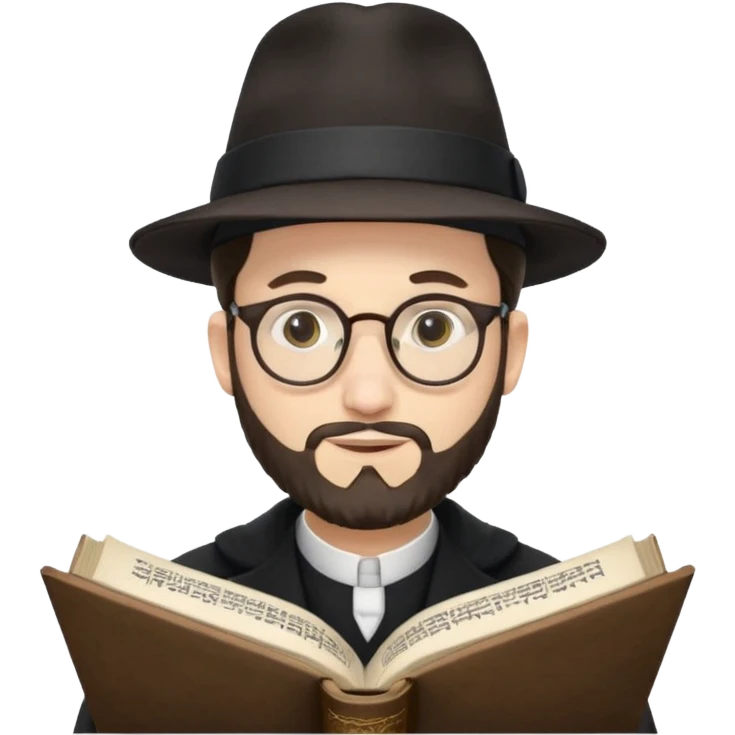 orthodox jewish man, reading Torah, glasses, hat emoji