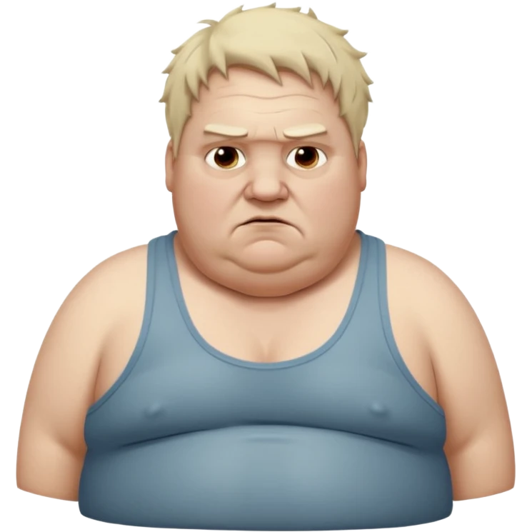 very  obese middle aged white man in wifebeater with  dirty appearance. His hair is very greasy and he looks lazy and uncaring emoji