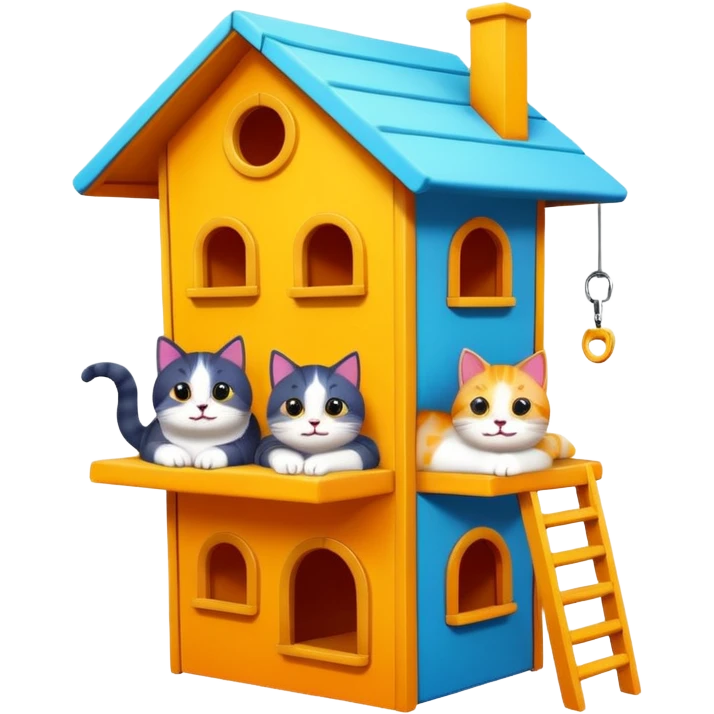 cats relaxing in a vertical playhouse emoji