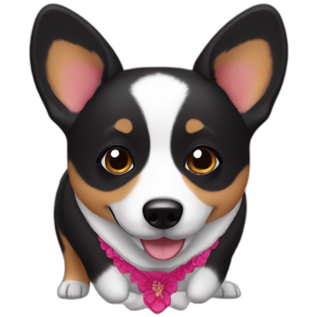 Black corgi wearing sevillana dress emoji