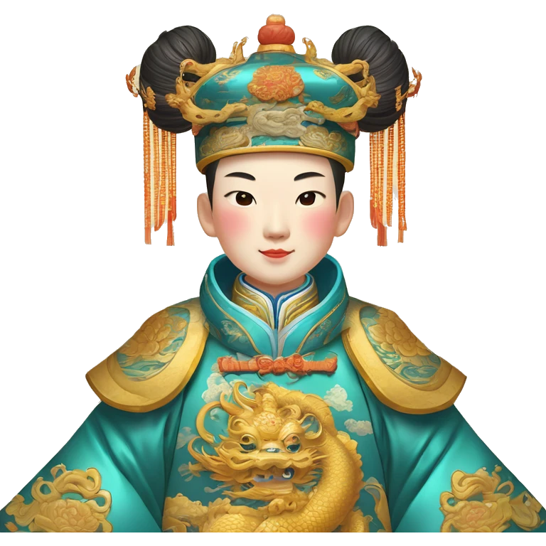 Qianlong, Qing dynasty's emperor, is recognized by his majestic attire: dragon-adorned imperial robes, a court headdress, and a ceremonial scepter. 🐉👑 emoji