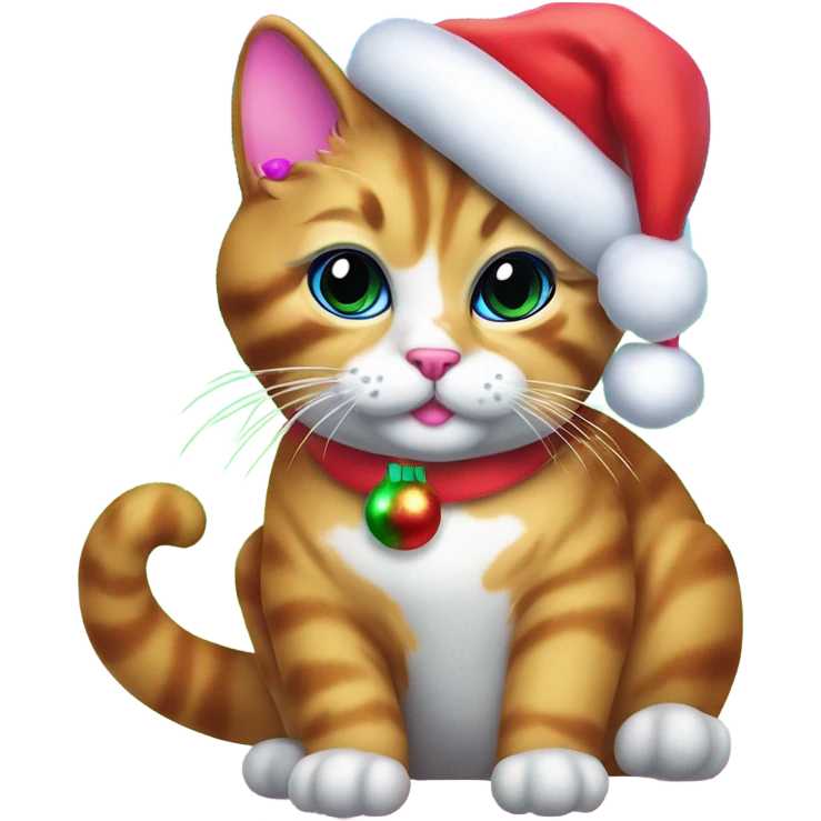 Lisa frank Christmas cat with Santa hat emoji