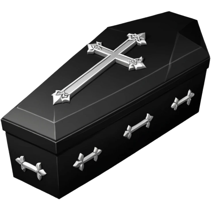 Gothic Victorian black coffin with a tiny silver cross on it  emoji