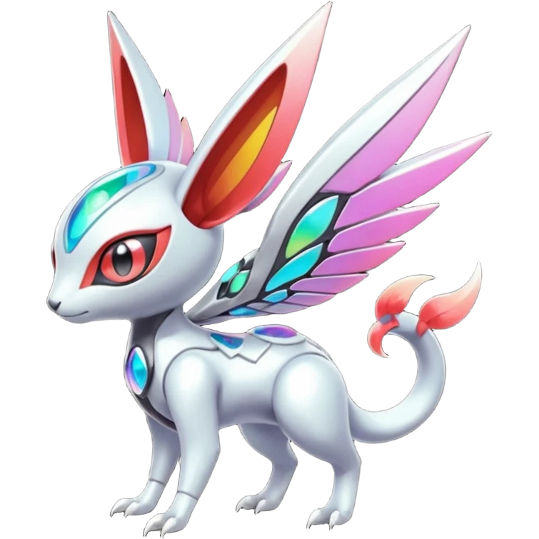 Shiny Colorful Futuristic Cyber-Vernid-Trico-Meloetta-Latias-Koraidon-Peppercat-Protogen-Pokémon-Digimon-Fakémon-fusion-hybrid-creature emoji