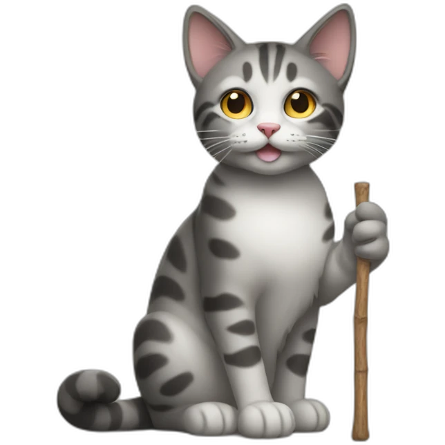 a cat with a stick emoji