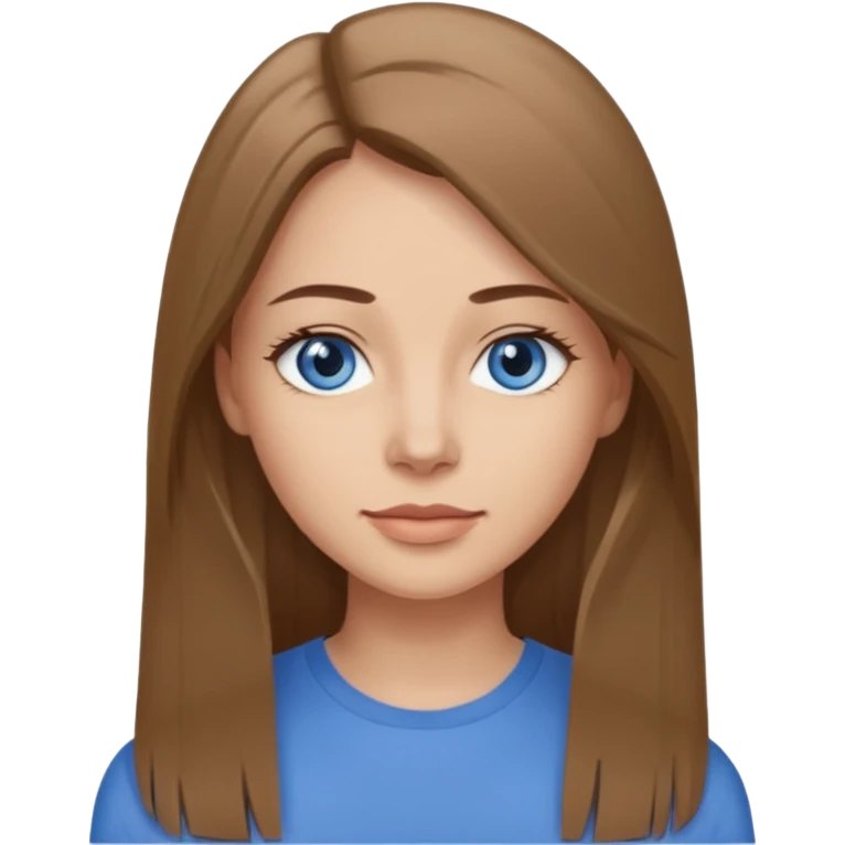 a woman, 30 years old, light skin with medium brown straight hair, long hair. blue eyes. No eyeglasses. Gray top. emoji