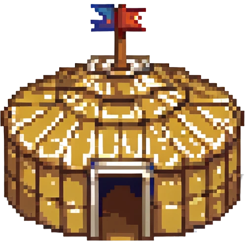 Mongolian yurt, traditional round hut, pixel art style emoji