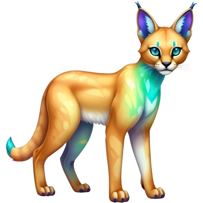 An iridescent transparent luminescent colorful fantasy-lynx-caracal-serval-fakemon-creature-hybrid emoji