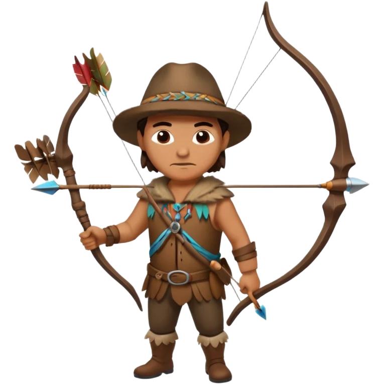 The classic middle-aged hunter with a bow and arrow on his back, dressed in brown with decorations made of feathers or bone teeth emoji