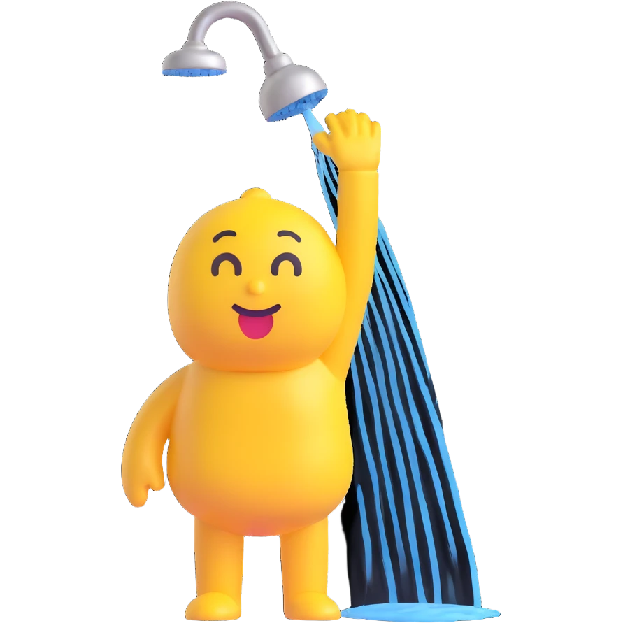 yellow emoji character taking a shower emoji