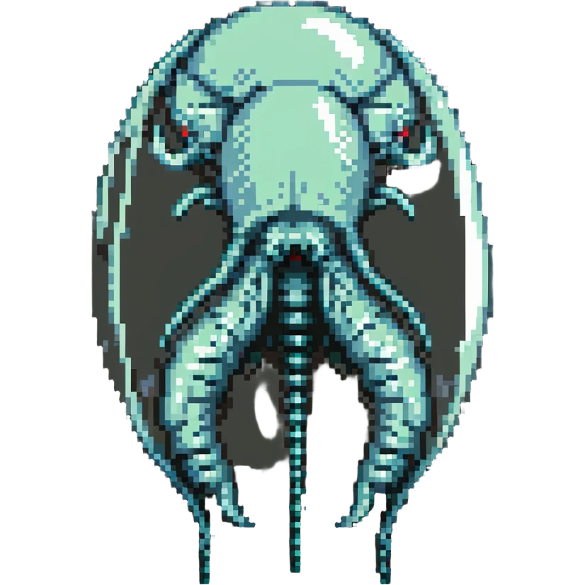 MRI parasitic embryo, digital, fetal small shape in otherworldly bubble, eerie, horror, pupa, crystalis, in-utero, sea-life, crustaceanoid, photorealismm siphonophore, polyp emoji