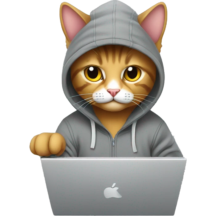 cat is a graphic designer in a hoodie and headphones, working at a computer in photoshop emoji