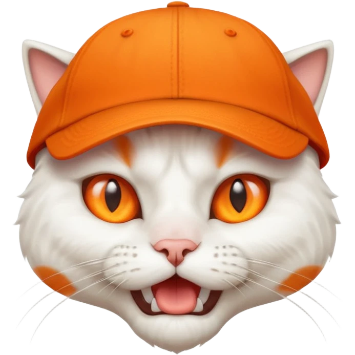 furious white cat with orange baseball hat on  emoji