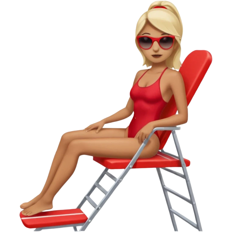Female lifeguard – red swimsuit, sunglasses, sitting on tall lifeguard chair. emoji
