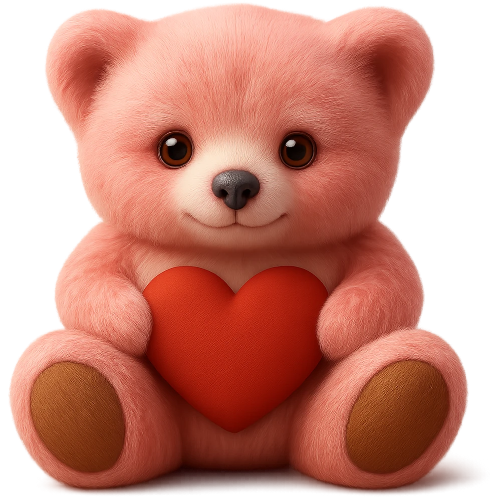 Make the teddy bear's fur a mix of realistic pink and white with soft lighting. Remove the background to make it transparent. emoji