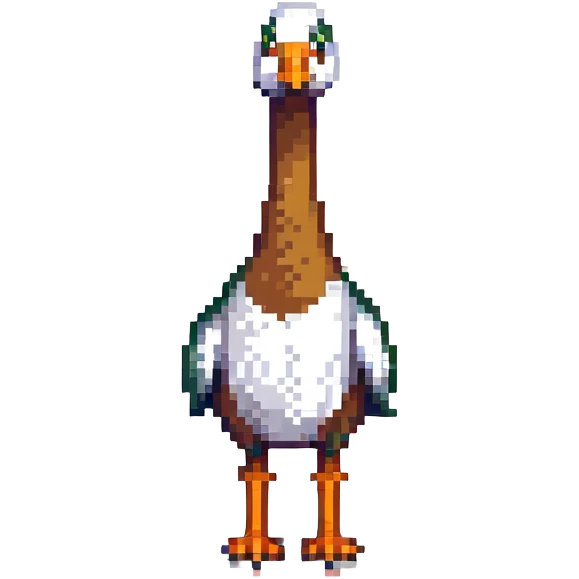 a goose standing on one leg in pixel art style emoji