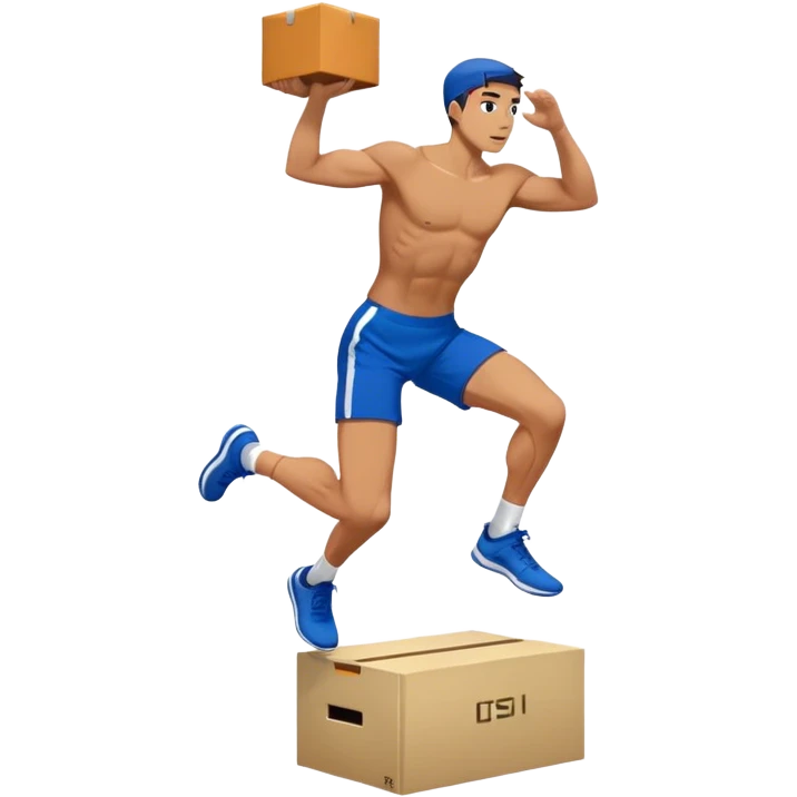 man in blue shorts box-jump exercise side-view emoji