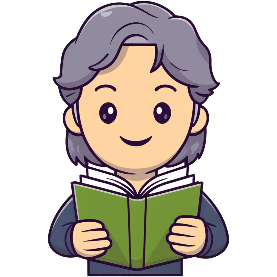 smiling English teacher with airtouch hair and grey-green eyes holding a stack of books and papers emoji