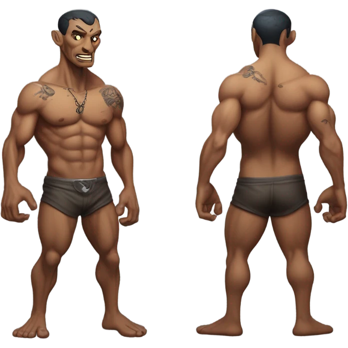 alien thug shirtless full, front and back view emoji