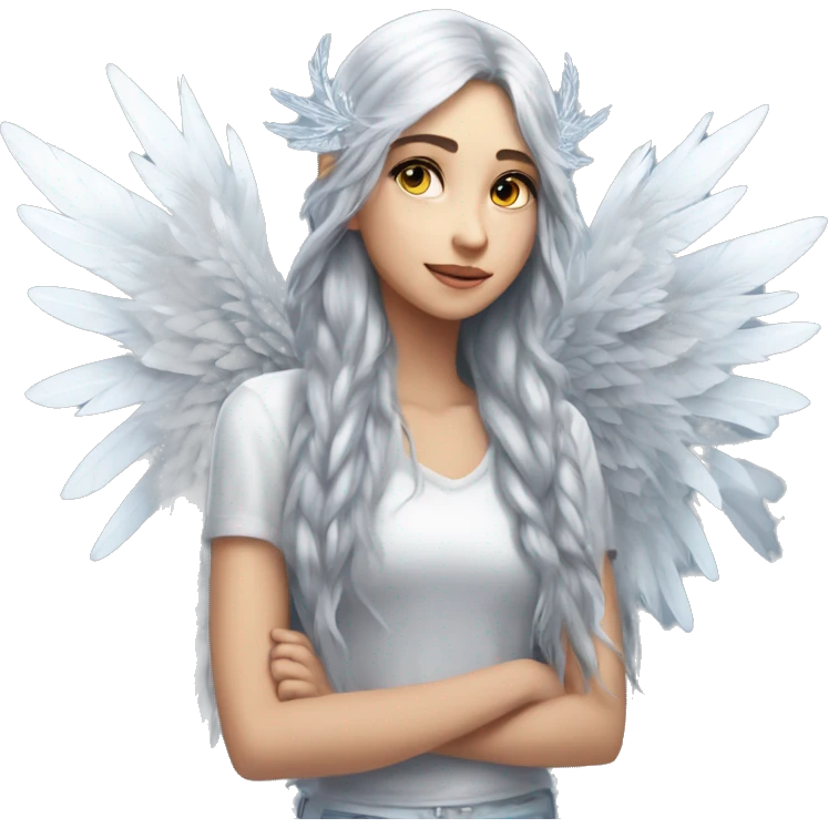 big wings, silver, feather, icy ,snowflake, Beautiful, fairy, long hair emoji