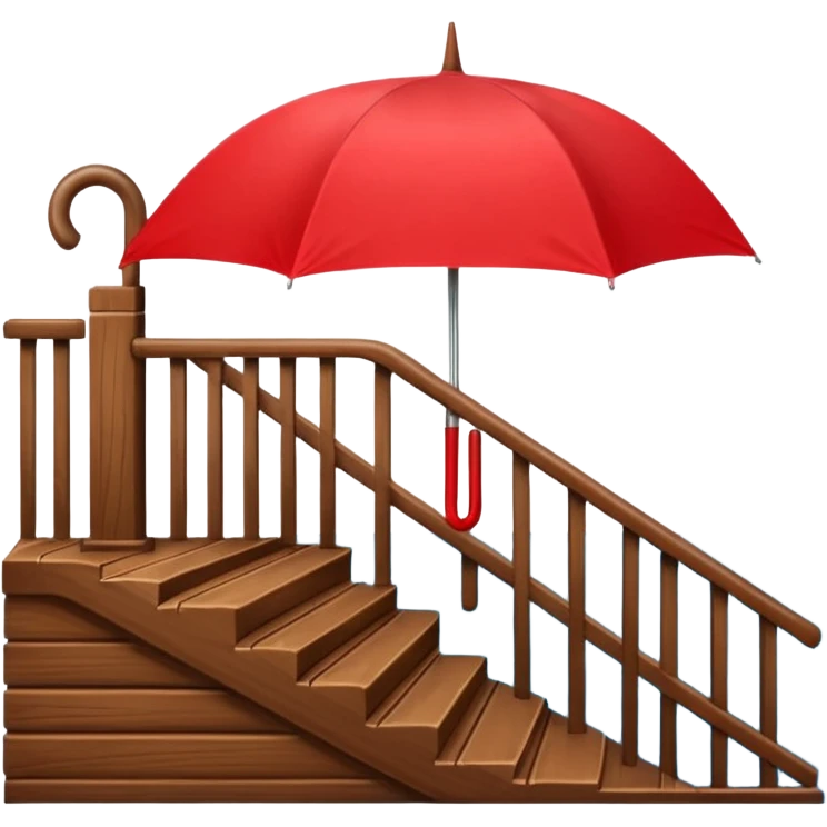 Red umbrella on stair railing emoji