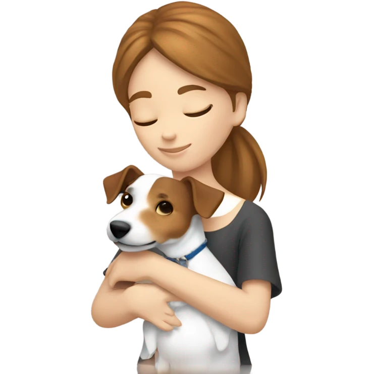 whit brown haired girl hugging jack russell terrier emoji
