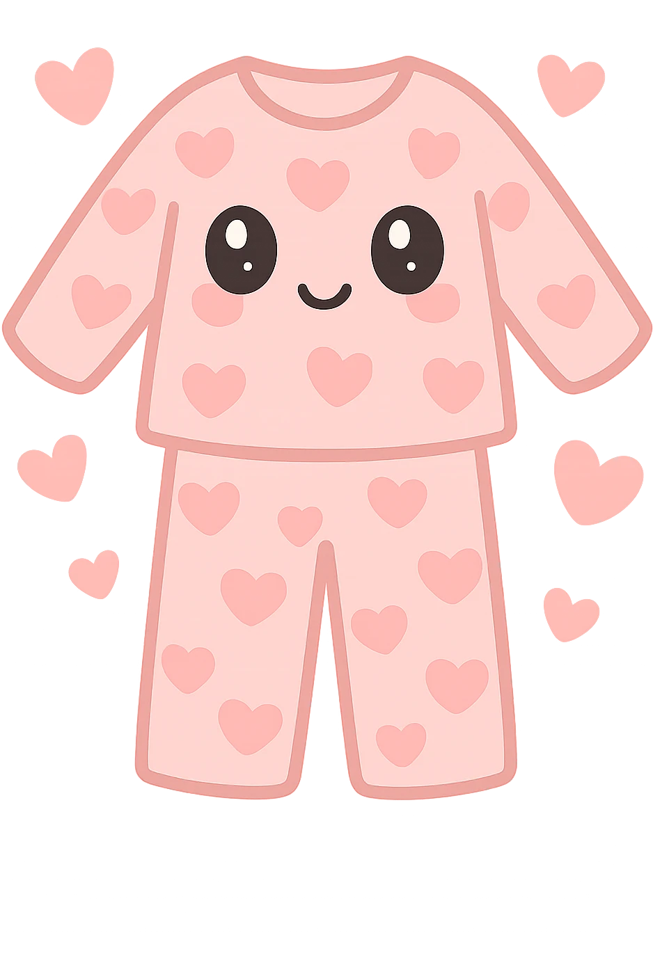 cute pink pajamas with heart motifs, with hearts encircling the pajamas, cheerful and warm emoji