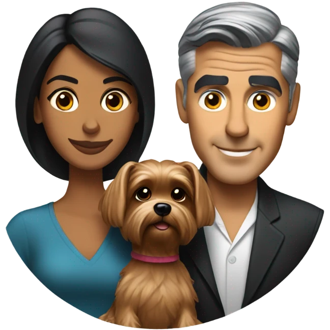 George Clooney and brown woman holding tYorkshire terrier  emoji