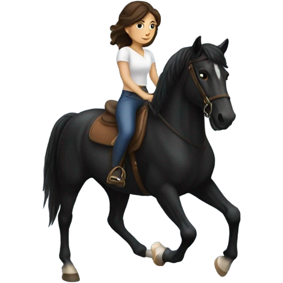 Brunette girl riding a black horse  emoji