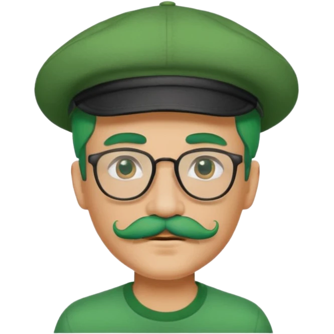 venice gondolier with green hair, iconic hat, normak glassess and mustache emoji