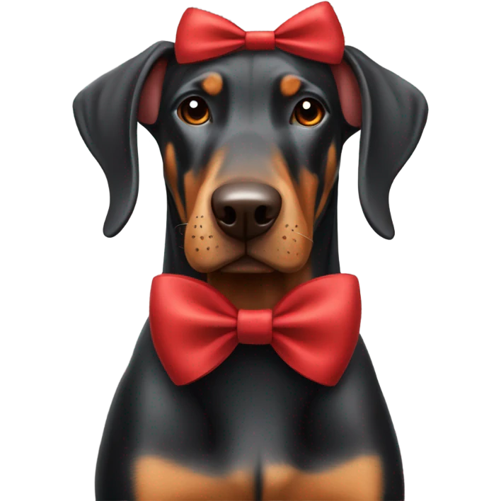 Doberman dog with red bow emoji