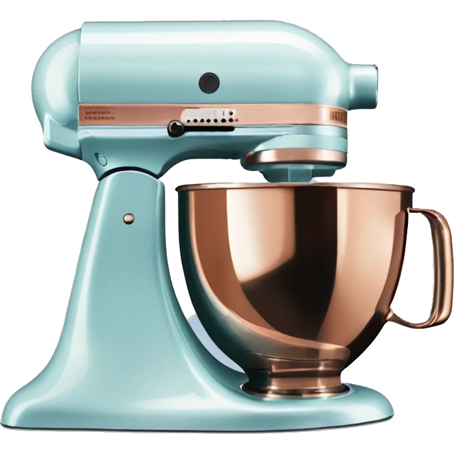 Realistic pastel blue and metallic copper kitchenaid mixer. emoji