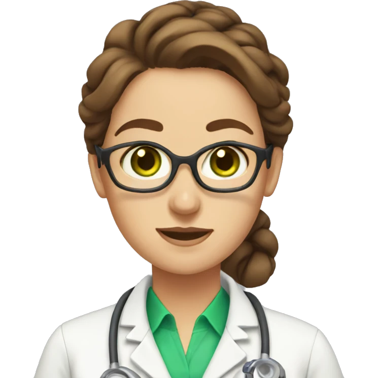 Female scientist with brown hair in a bun green eyes emoji