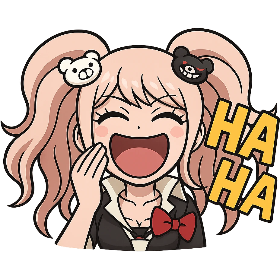 Danganronpa style emoji of laughing Junko Enoshima emoji