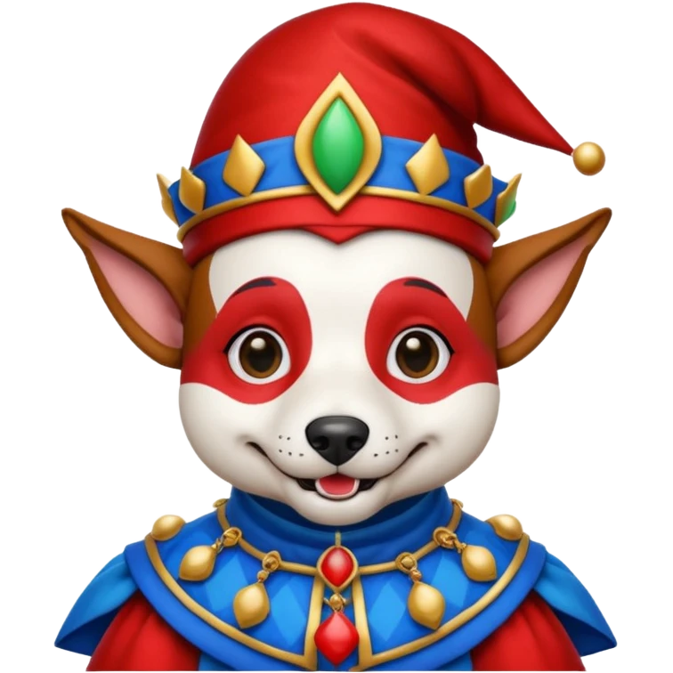 crazy funny colorful jack russel dog jolly joker, medieval, vintage, court jester, mac os icon, blue color emoji