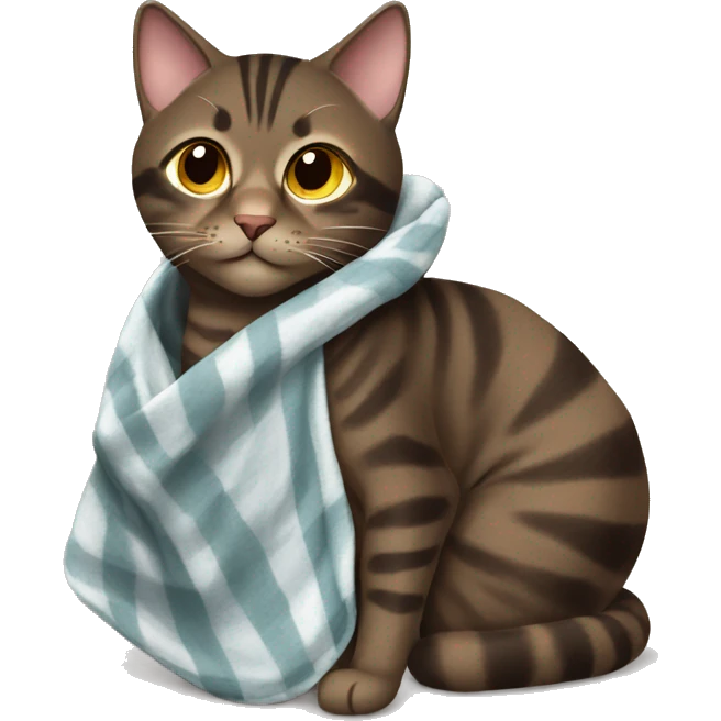 dark brown tabby cat wrapped in blanket emoji