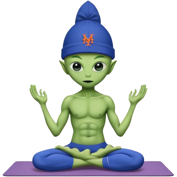 Alien wearing a Mets hat doing yoga emoji