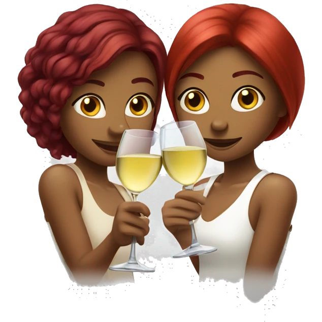 Two girls one red and one bordeaux hair drinking white wine emoji