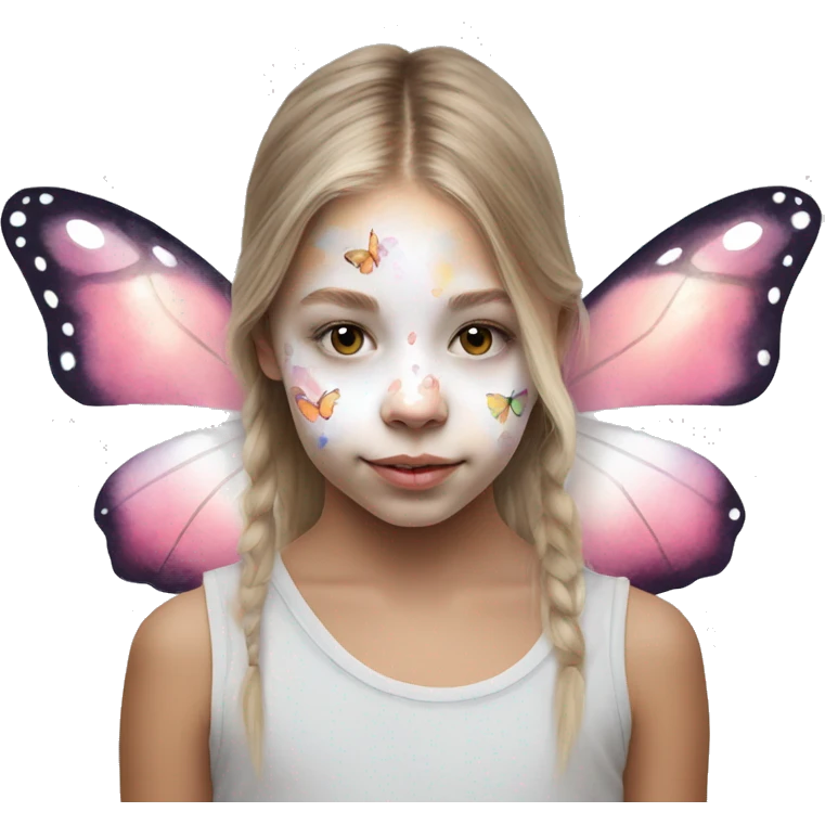 young white girl with face paint only in the shape of a watercolour butterfly emoji