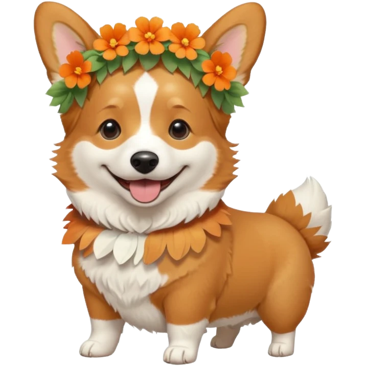 Corgi dog wearing a flower crown full body emoji