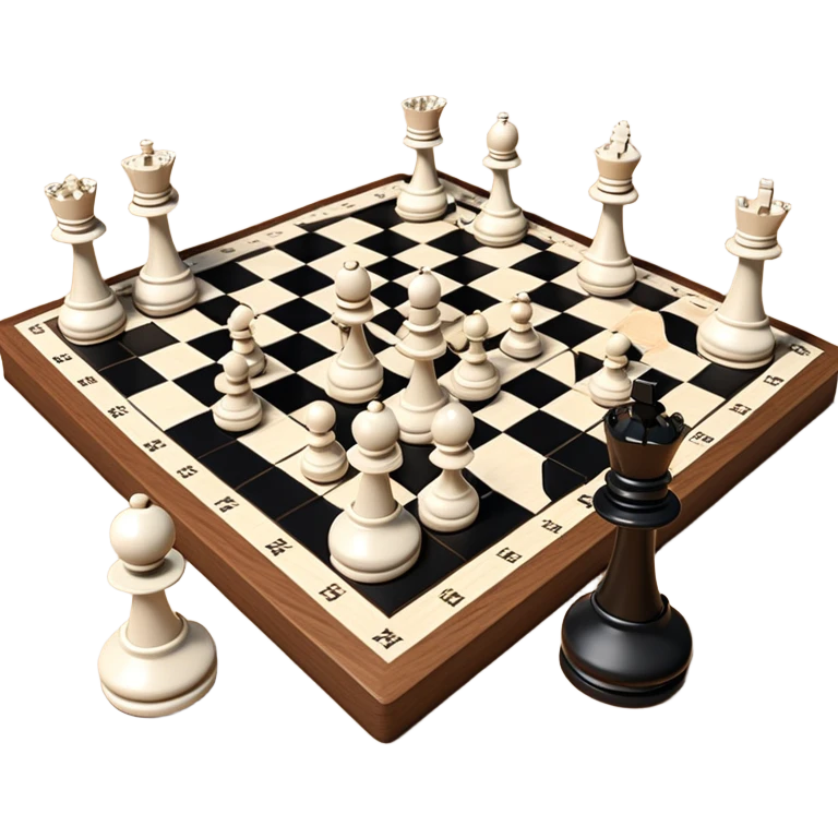 A chessboard with a few strategically placed pieces, including a king, queen, and pawns. The scene highlights the classic black and white squares of the board, emphasizing strategy and thoughtfulness in the game of chess. emoji