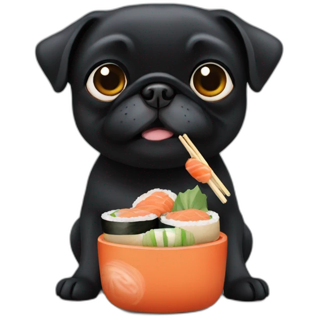 Black pug eating sushis emoji