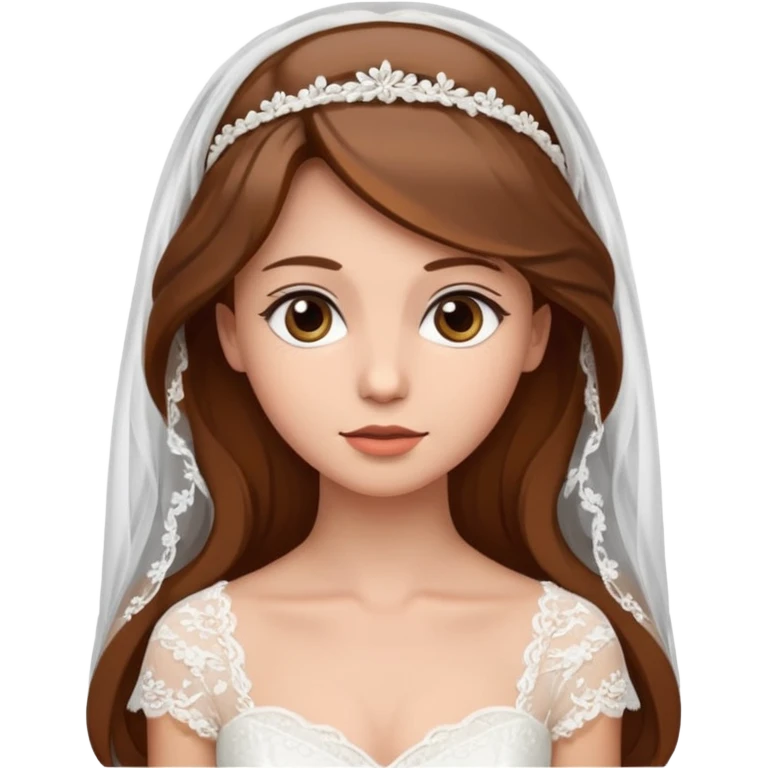 brown-haired bride in a white wedding dress and veil, curious expression, emoji
