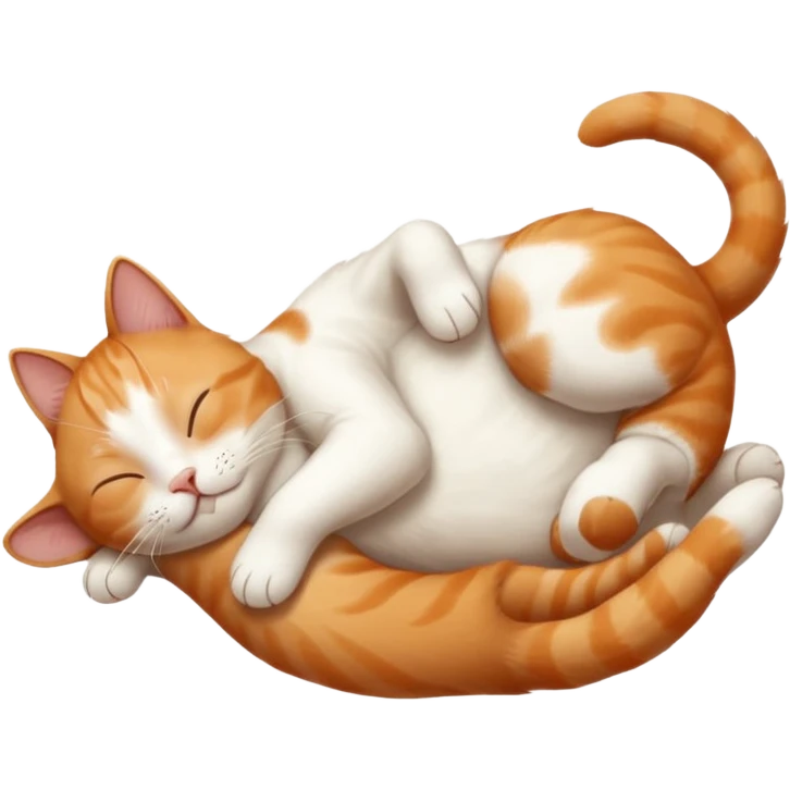 ginger and white small cat eyes closed lying down upside down with paws stretched out in different directions emoji