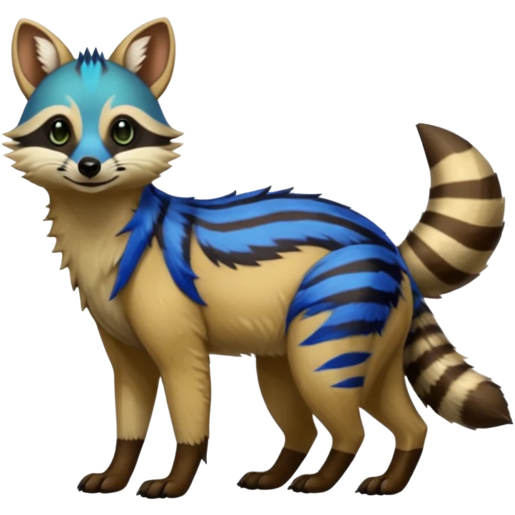Shiny Green Cobalt Blue Glossy Aardwolf-Maned-Numbat-Tanuki-Genet-Bobcat-fusion-animal-hybrid-creature, full body emoji